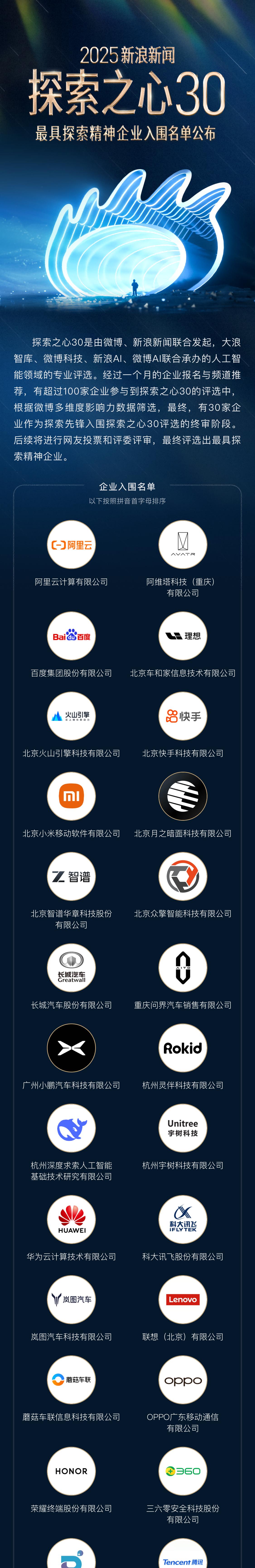 新浪新闻「探索之心 30」入围名单揭晓  30 家先锋企业挺进终审阶段 第1张